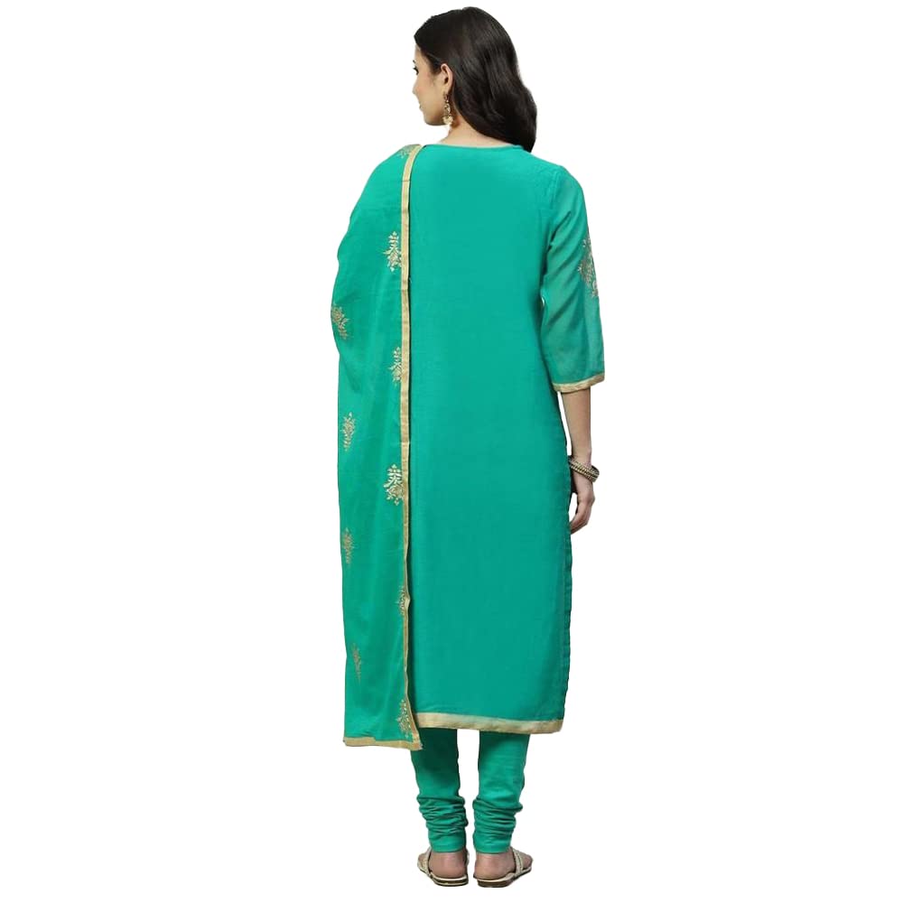 BIBA Cotton Women Printed Fitted Salwar Kurta Dupatta(Skdassorted7716_Green_36)