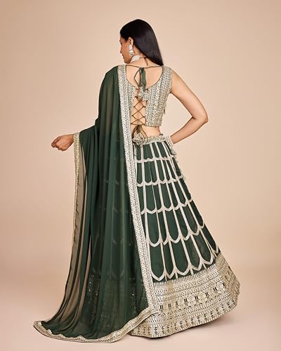 AMOSWAY Women's Designer Thread, Embroidery & Sequence work Lehenga Choli (lahenga stitched and choli unstitched) (RANI)