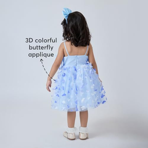 Hopscotch Girls Blue Sleeveless Butterfly Applique Dress for Age (4-5 Years)
