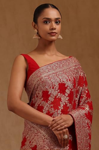 Soch Womens Red Georgette Embroidered Saree With Zari