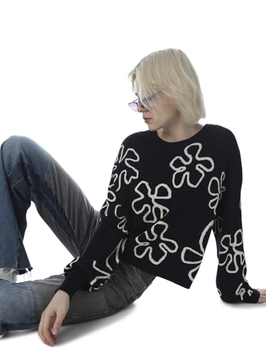 ONLY Women's Self Design Regular Fit Navy Blue Sweater