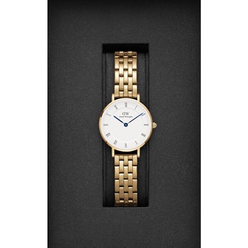 Daniel Wellington Petite Analog Watch for Women with White Round Dial & Gold Stainless Steel Bracelet Band Water Resistant Women's Wrist Watches - DW00100682K