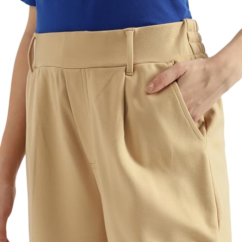 United Colors of Benetton Solid Crop Pull Up Folded Hem Trousers (Size: M)-25A3DI4DF00JGDI5 Beige