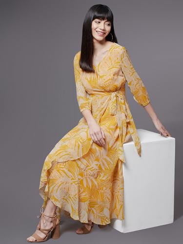 Miss Chase Women's V Neck Full Sleeve Floral Layered Maxi Dress (MCAW25D90-03-37-04, White, M)