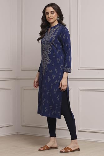 Biba Women Navy Polyester Straight Yarndyed Kurta_32
