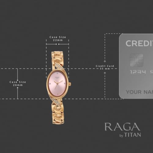 Titan Raga Showstopper 5.0 Quartz 3 Hands Shaped Rose Gold Dial, Rose Gold Strap Watch for Women - 95480WM01