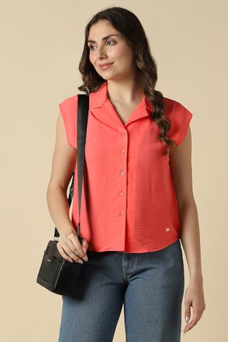 Women Peach Solid Cap Sleeves Shirt