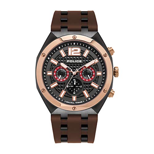 Police Quartz Multifunction Brown DIAL Silicone Strap Watch for Men-PL15995JSBR61PW