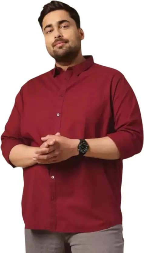 ADAMS BRIDGE Mens Plus Size Cotton Blend Casual Shirt | Regular Fit | Full Sleeve Solid Shirt for Men | Comfortable & Breathable (Yellow-8XL)