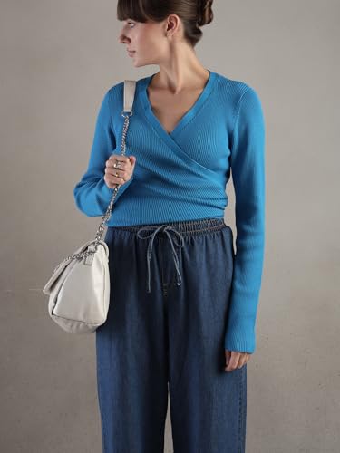 VERO MODA Women's Cotton Round Neck Sweater Swedish Blue