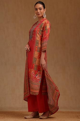 Soch Womens Fuchsia Shimmer Ethnic Motifs Suit Set With Stone Work