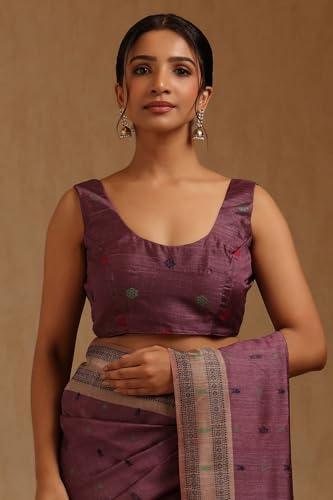 Soch Womens Wine Tussar Zari Woven Saree