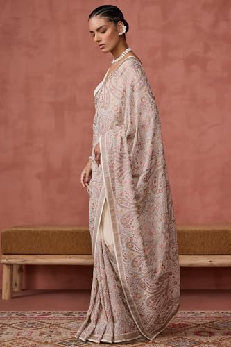 Soch Womens Cream Georgette Embroidered Saree