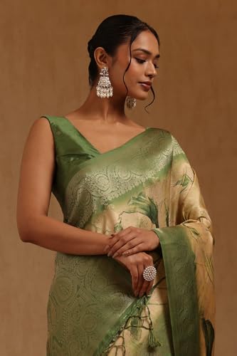 Soch Womens Green Dola Silk Floral Saree With Zari Woven