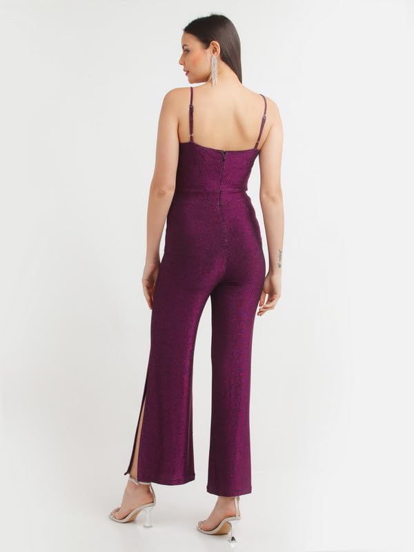 Zink Z Women's Purple Shimmer Twisted Basic Jumpsuit