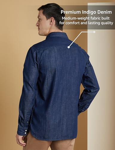 Symbol Premium Men's Casual Cotton Denim Shirt (Regular Fit) (Dark Rinse_L)