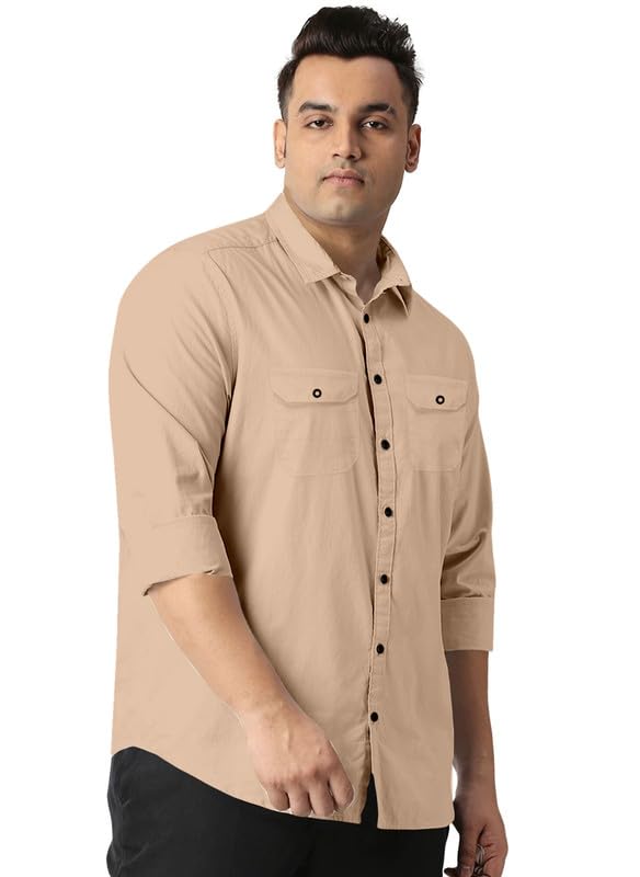 RESO Men’s Plus Size 2-Pocket Shirt |Casual & Relaxed Fit-rs_2p_Khakhi_Shirt_C1_76_3XL
