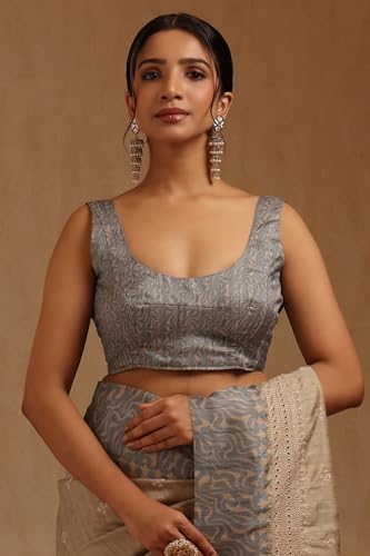 Soch Womens Blue Tussar Embroidered Saree