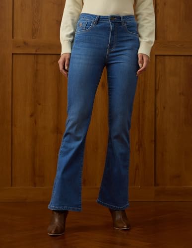 U.S. POLO ASSN. High Rise Flared Fit Jeans (UWAW25JEN390_Mid Blue_30)