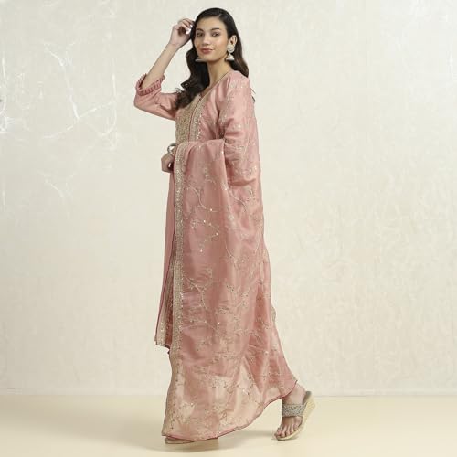 BIBA Women's Pink Tissue Machine Embroidered Unstitched Suit Set