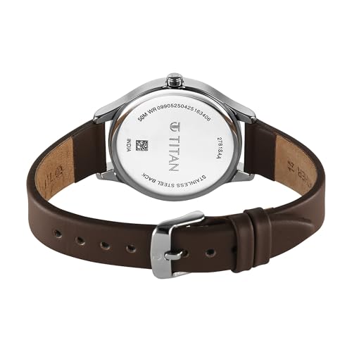 Titan Workwear Quartz Analog Rose Gold Dial Brown Colour Leather Strap Watch for Women