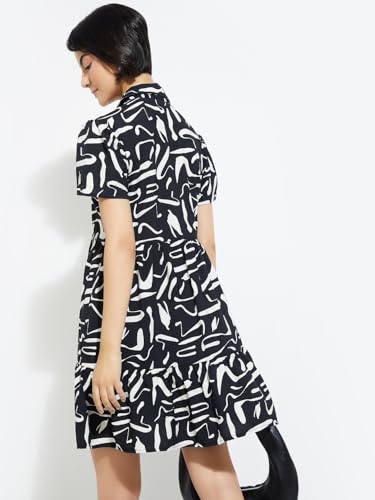 Max Women's Nylon A-Line Below The Knee Dress (PA25DRS11_Black