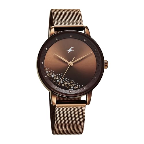 Fastrack Style up 5 Quartz Brown Round Dial Girl's Watch | Stainless Steel Strap Material | Watches for Girls Analog - 6206QM01