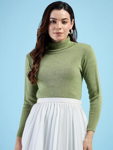 Clapton Women's and Girls Pure Wool Knitted Turtle Neck Sweater, Full Sleeves, High Neck Winter wear (M, Parrot)