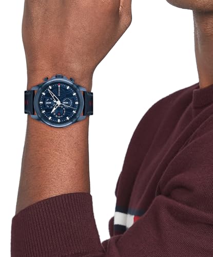 Tommy Hilfiger Men's Blue Plated Multifunction Watch with Leather Strap