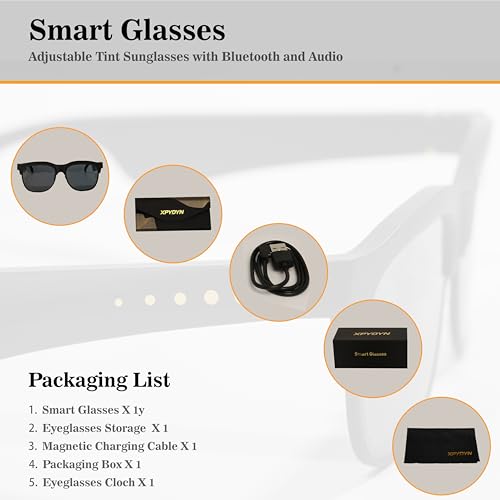 XPYDYN Adjustable Tint Smart Glasses with Bluetooth & Built-in Audio for Driving, Travel, Fishing, Unisex
