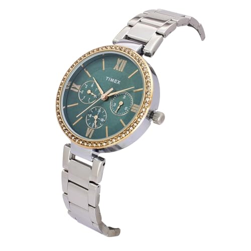 TIMEX Analog Watch for Women with Teal Round Dial & Silver Stainless Steel Bracelet Band Water Resistant Women's Wrist Watches - TWEL18706
