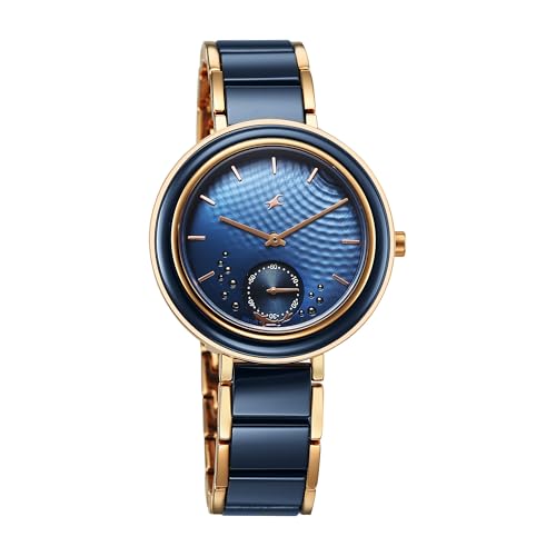 Fastrack Oceanyx - Ceramic Quartz Blue Round Dial Women's Watch | Brass Solid Links Material | Multi Color Band - 6315KD01