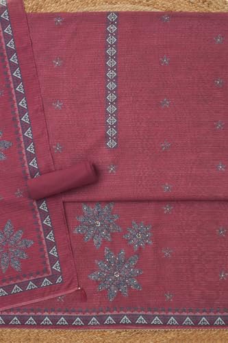 Soch Womens Maroon Art Silk Floral Dress Material With Sequins