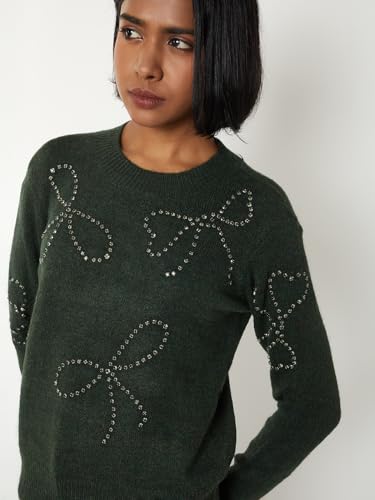 Max Women Embellished Sweater (Green_S)