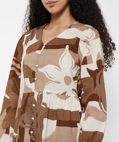 Max Women Printed Tiered Dress(White_XL)