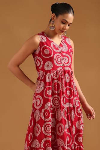 Soch Womens Magenta Cotton Bandhani Dress