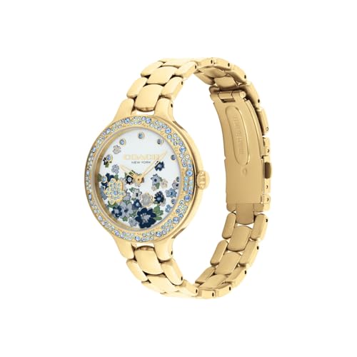 Coach Chelsea Qtz Basic Blue Round Dial Women's Watch|Ionic Plated Thin Gold Steel Material|Gold Color Band - 14504500