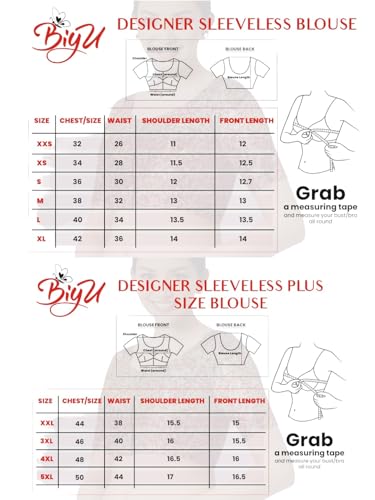 Biyu Women's Art Silk Floral Solid Round Neck Sleeveless Readymade Saree Blouse (Multi, 40)