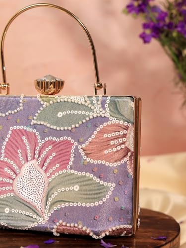 THE TAN CLAN Riveria Multicolor Casket Clutch | Box-Style Colorful Evening Bag for Women | Party Clutch Purse