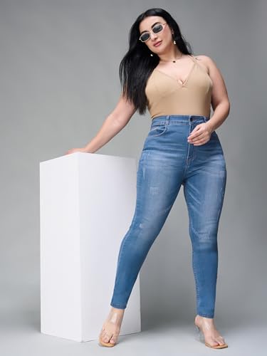 Miss Chase A+ Women's Skinny High Rise Clean Look Regular Stretchable Denim Jeans (APAW18DEN02-79-329-40, Steel Blue, 40)