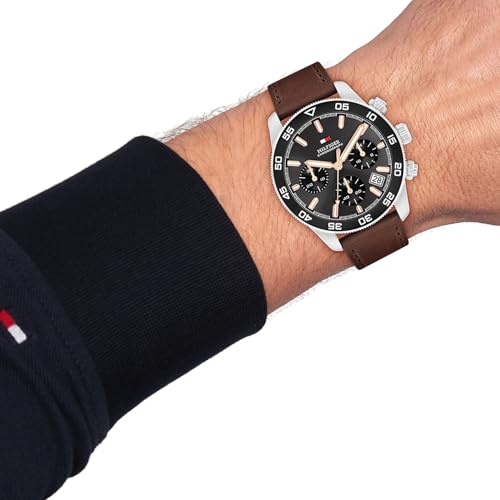 Tommy Hilfiger Th85 Quartz Analog with Grey Dial Brown Leather Strap Watch for Men - TH1792213