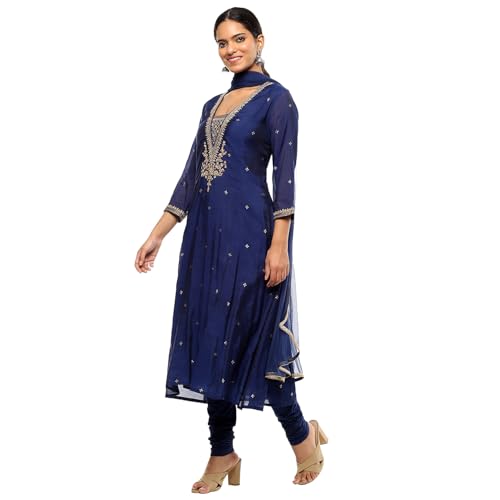 BIBA Women's Polyester Blend Kurta Sets (SKDRIVYT10114AW24NVY_Navy