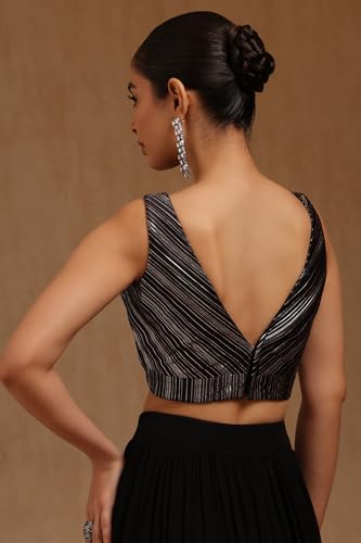 Soch Womens Black Satin Striped Padded Blouse