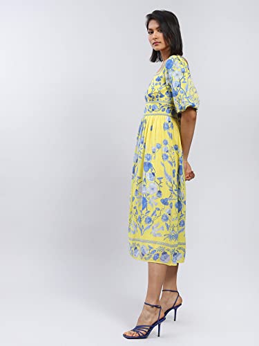 Label RITU KUMAR Yellow Floral Print Midi Dress