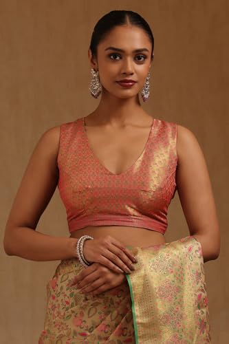 Soch Womens Yellow Tussar Floral Woven Design Saree