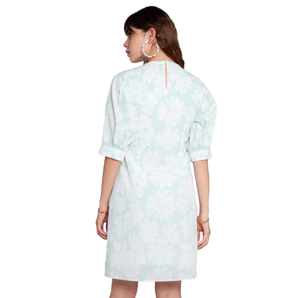Zink London Women's Blue Floral Print Flared Short Dress