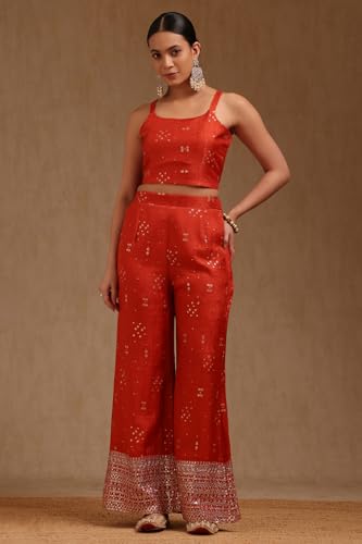 Soch Womens Orange Brocade Ethnic Motifs Co-Ord Set With Sequins
