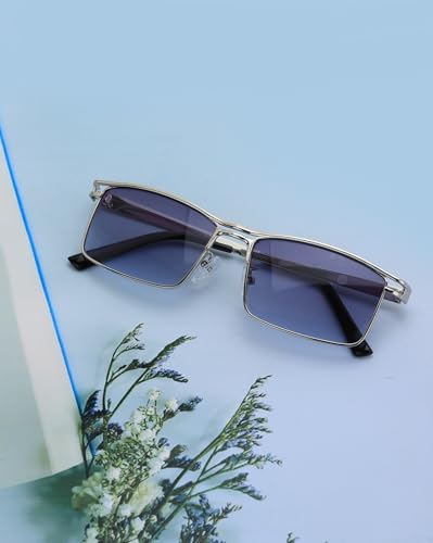 Carlton London Silver Toned with UV Protected Lens Rectangle Sunglass for unisex