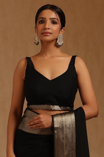 Soch Womens Black Georgette Solid Saree With Zari