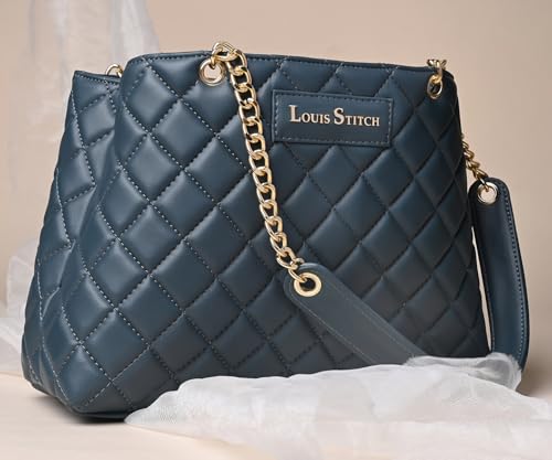 LOUIS STITCH Stylish Dark Blue Handbag for Women | Multi Pocket Ladies Satchel Handbag for Travel, Office, College | LDB-12-CUSBDB